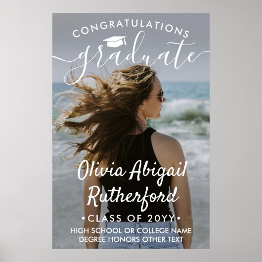 Afstuderen Foto Elegant Modern White Calligraphy Poster (Voorkant)
