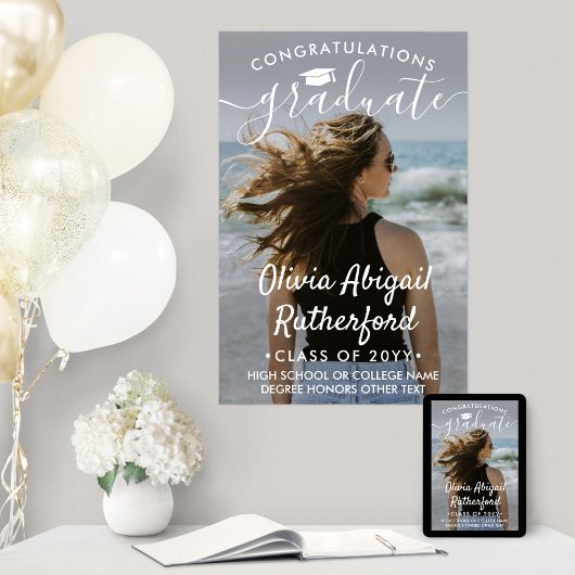 Afstuderen Foto Elegant Modern White Calligraphy Poster