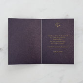 Afstuderen foto elegant paars goud bedankkaart (Binnen)