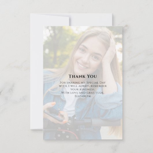 Afstuderen Foto Elegant Script Aangepast Bedankkaart (Achterkant)