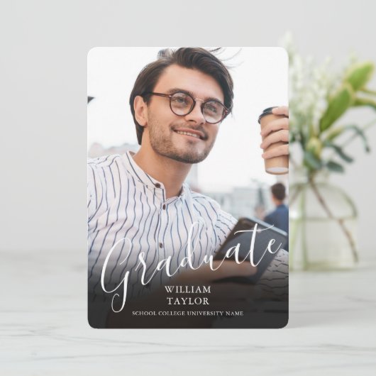 Afstuderen Foto Elegant Script Afstuderen Announce Aankondiging (Staand voorkant)