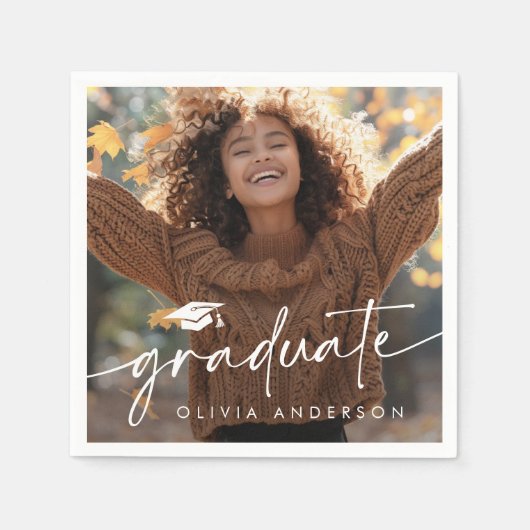 Afstuderen foto Elegant script afstuderen pet Servet (Voorkant)