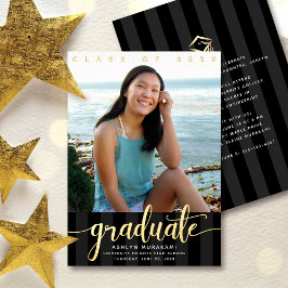 Afstuderen foto elegant script zwart echt goud folie uitnodiging
