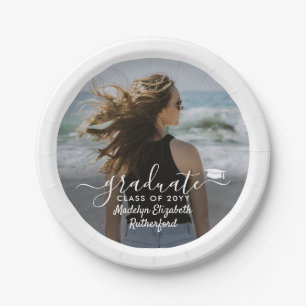Afstuderen Foto & Elegant White Script Class Year Papieren Bordje