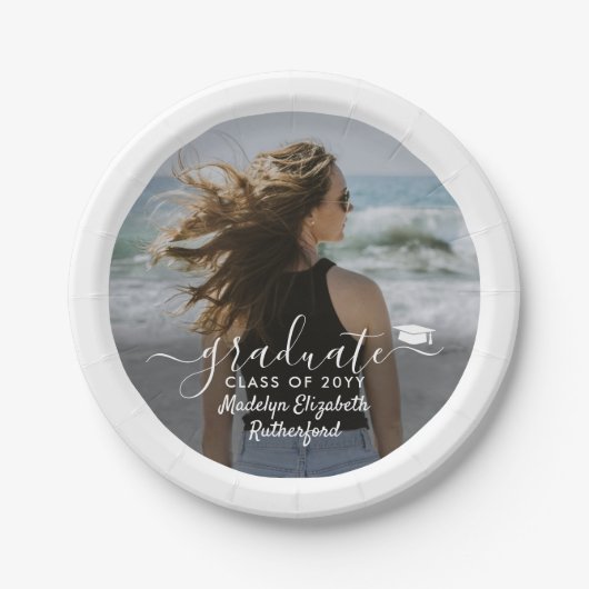 Afstuderen Foto & Elegant White Script Class Year Papieren Bordje