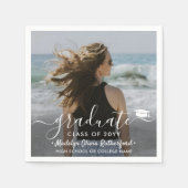 Afstuderen Foto & Elegant White Script Class Year Servet (Voorkant)