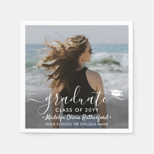 Afstuderen Foto & Elegant White Script Class Year Servet (Voorkant)