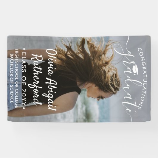 Afstuderen Foto & Elegant White Script Class Year Spandoek (Horizontaal)