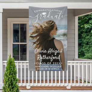 Afstuderen Foto & Elegant White Script Class Year Spandoek