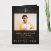 Afstuderen foto elegant zwart goud bedankkaart (Voorkant)
