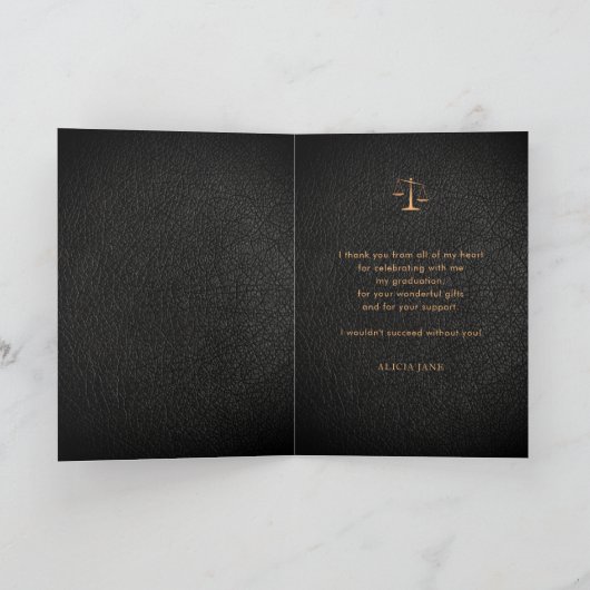 Afstuderen foto elegant zwart goud bedankkaart (Binnen)