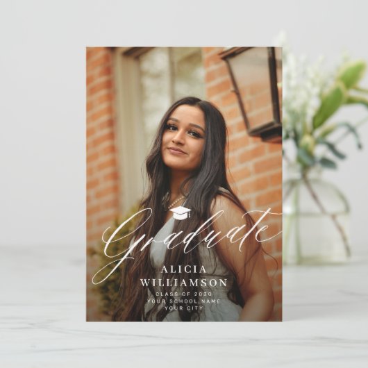 Afstuderen foto Elegant zwart-wit afstuderen Aankondiging (Staand voorkant)