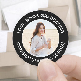 Afstuderen Foto Elegant Zwart-wit Afstuderen Ronde Sticker