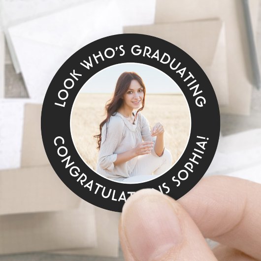 Afstuderen Foto Elegant Zwart-wit Afstuderen Ronde Sticker