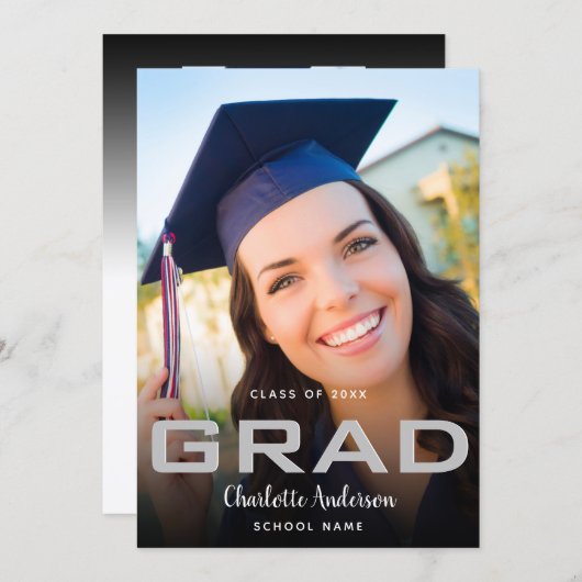 Afstuderen foto elegant zwart-wit modern aankondiging (Voorkant / Achterkant)