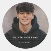 Afstuderen foto en eenvoudige tekst ronde sticker (Voorkant)