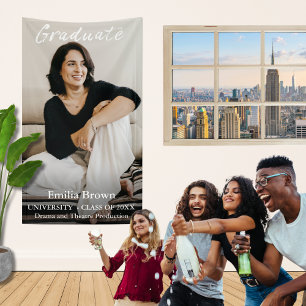Afstuderen Foto en Elegant White Script en Text Spandoek