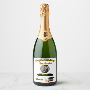 Afstuderen foto en naam Food Beverage Label Set Sparkling Wijnetiket