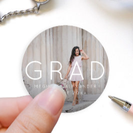 Afstuderen foto- en naamkiezer ronde sticker