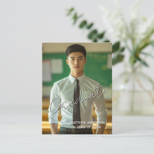 Afstuderen foto en uitnodiging 2 Briefkaart (Staand voorkant)