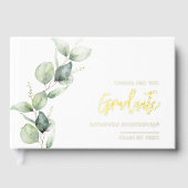 Afstuderen Foto Eucalyptus Script Gold Folie Gastenboek (Voorkant)