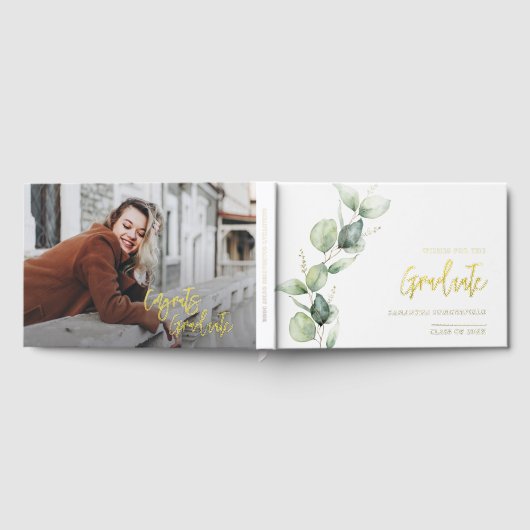 Afstuderen Foto Eucalyptus Script Gold Folie Gastenboek (Volledig)