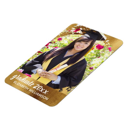 Afstuderen Foto Faux Gold Modern Elegant Magneet (Linkerzijde)