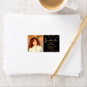 Afstuderen Foto Faux Gouden Folie Confetti Zwart Etiket (Insitu)