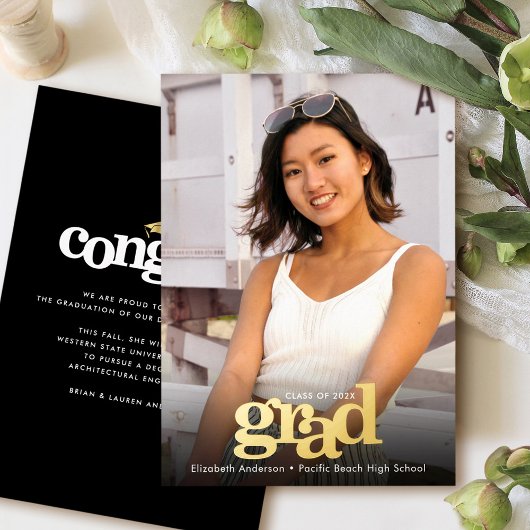 Afstuderen foto gedurfd moderne typografie echt go folie uitnodiging