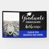 Afstuderen Foto Gefeliciteerd Black Blue Spandoek (Horizontaal)