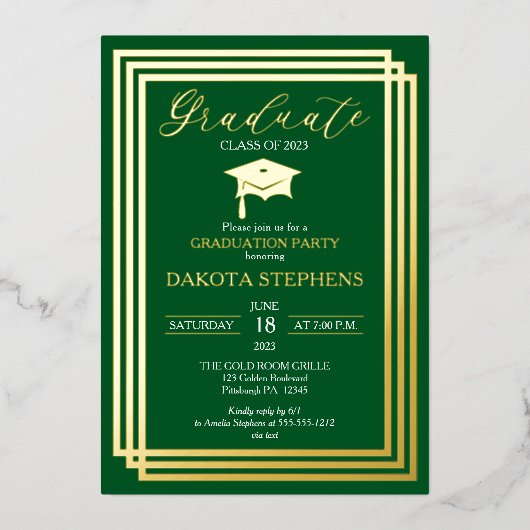 Afstuderen Foto Geometric Green Graduparty Folie Uitnodiging (Voorkant)