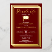 Afstuderen Foto Geometric Maroon Graduation Party Folie Uitnodiging (Voorkant)
