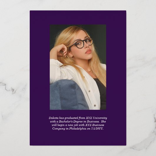 Afstuderen Foto Geometrische Paarse GraduPartij Folie Uitnodiging (Achterkant)