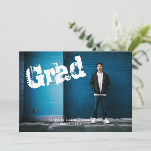 Afstuderen Foto gepersonaliseerd Graffiti Dark Gra Kaart (Staand voorkant)