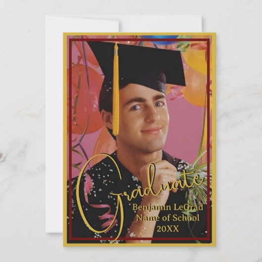 Afstuderen Foto Gepersonaliseerde Nota Maroon en G Kaart (Voorkant)