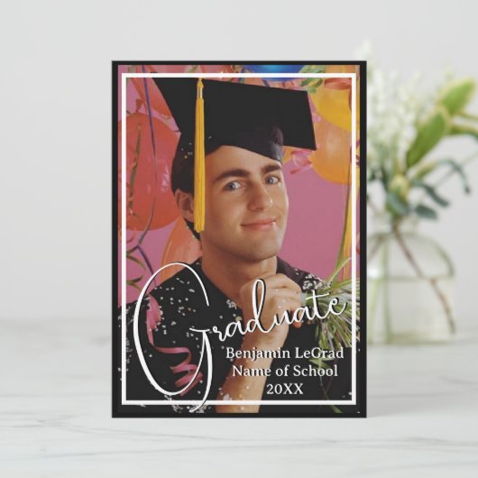 Afstuderen Foto Gepersonaliseerde Note Zwart-wit Kaart (Staand voorkant)