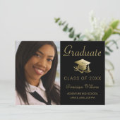 Afstuderen Foto Gold Afstudeerder Pet Diploma Blac Aankondiging (Staand voorkant)