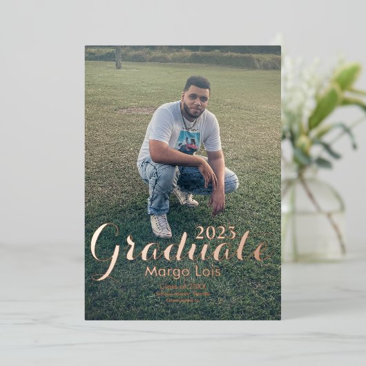 Afstuderen Foto Gold Bold Ppress Folie Folie Uitnodiging (Staand Voorkant)