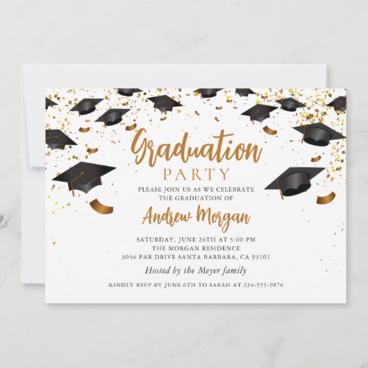 Afstuderen Foto Gold confetti Gradup Cap Kaart (Achterkant)