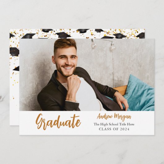 Afstuderen Foto Gold confetti Gradup Cap Kaart (Voorkant / Achterkant)