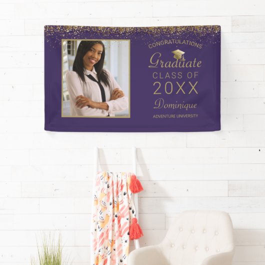 Afstuderen Foto Gold Glam Script Afstudeerder Paar Spandoek (Insitu)