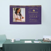 Afstuderen Foto Gold Glam Script Afstudeerder Paar Spandoek (Beurs)