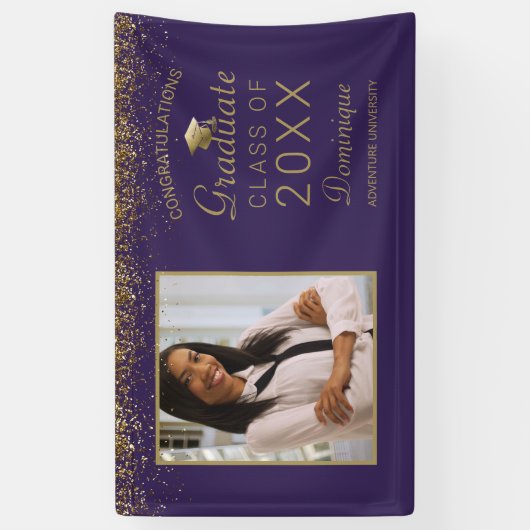 Afstuderen Foto Gold Glam Script Afstudeerder Paar Spandoek (Verticaal)