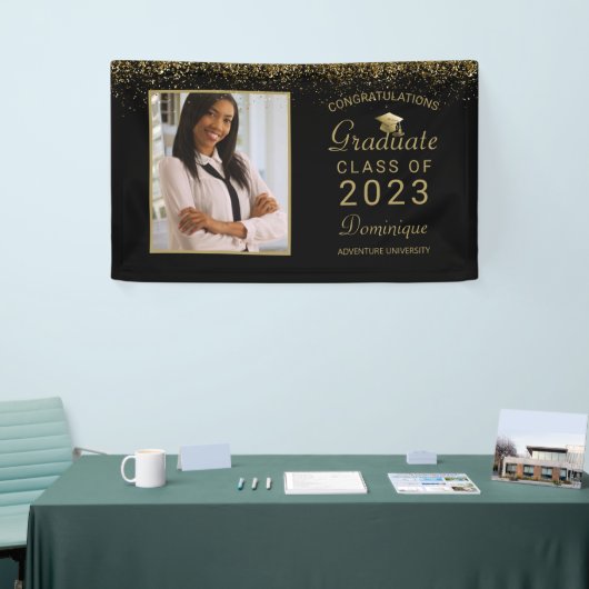 Afstuderen Foto Gold Glitter Script Afstudeerder P Spandoek (Beurs)
