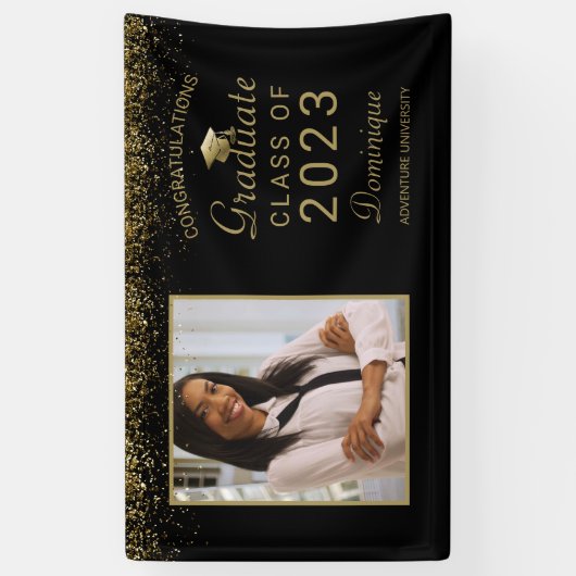 Afstuderen Foto Gold Glitter Script Afstudeerder P Spandoek (Verticaal)