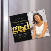 Afstuderen Foto Goud Zwart Typografie Save Date Magnetische Uitnodiging