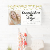 Afstuderen Foto Gouden Confetti Brush Script Spandoek (Insitu)