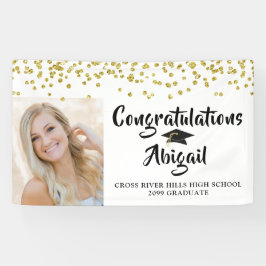 Afstuderen Foto Gouden Confetti Brush Script Spandoek