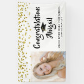 Afstuderen Foto Gouden Confetti Brush Script Spandoek (Verticaal)