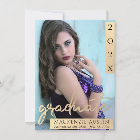 Afstuderen foto | Gouden Script Elegant Afstuderen Aankondiging (Voorkant)